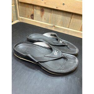 KURU Womens Leather Flip Flops With Arch Support Size 6 Black Sandals Casual Com
